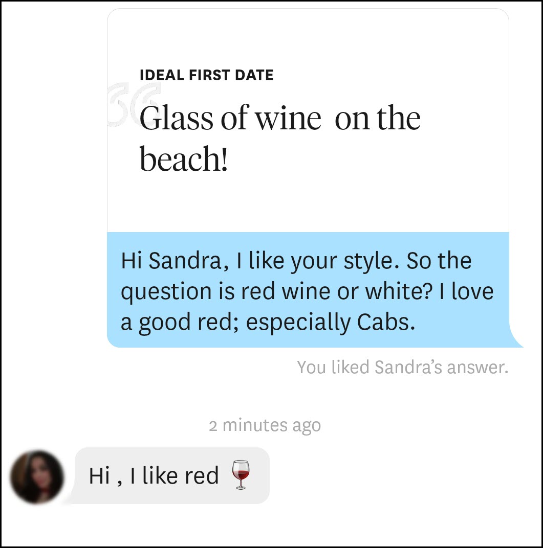 Asking about wine is a good icebreaker on dating apps