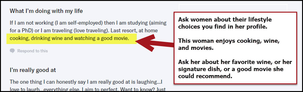 Comment on a woman's lifestyle choices on her dating profile