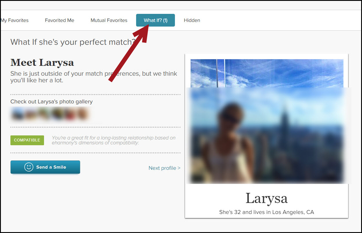 What is Eharmony "what if" feature?