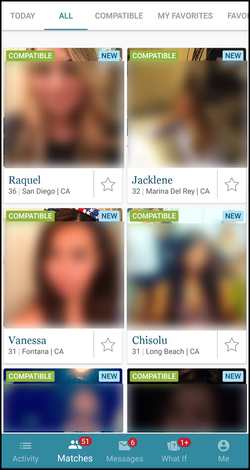 What does Eharmony's daily matches look like?