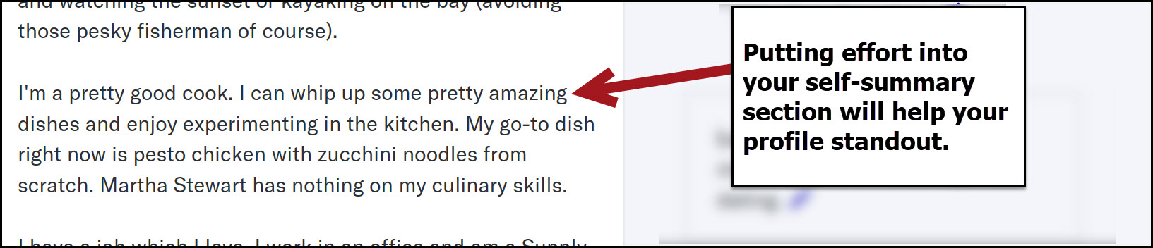 Dating profile self-summary section example