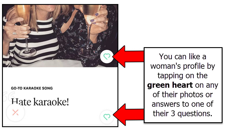 Tap the green heart on Hinge to like a profile