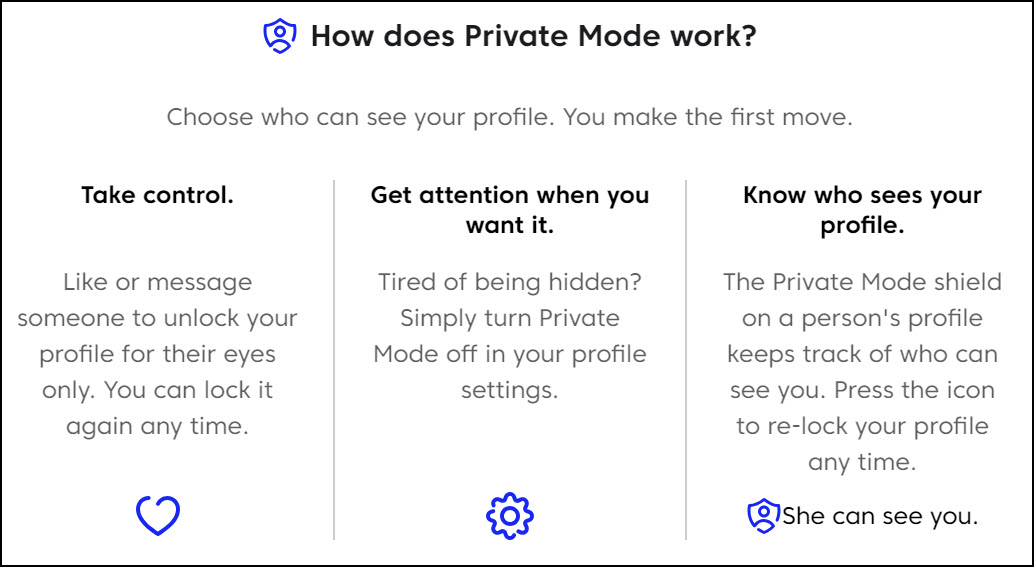 What is private mode on Match.com?