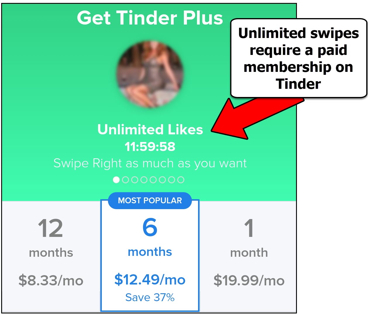 Unlimited swipes on Tinder costs money