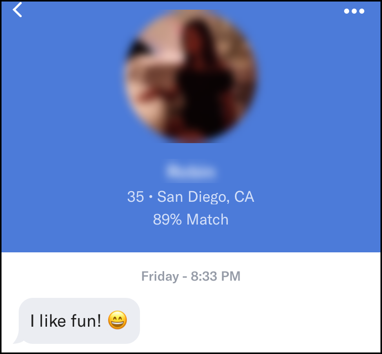 Woman starting conversation on OkCupid