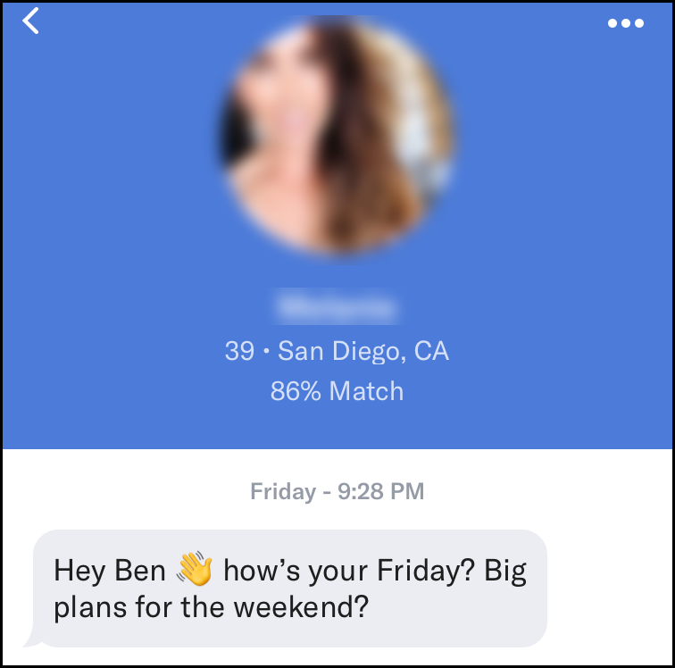 Woman starting conversation on OkCupid because of profile