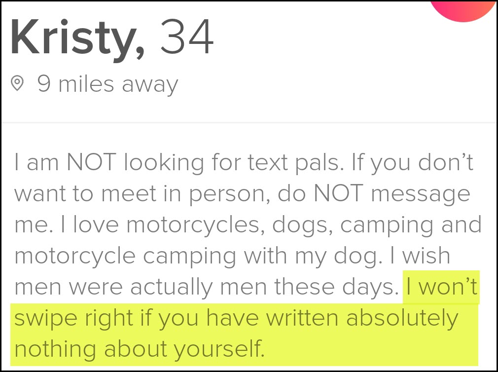 Don't contact women on dating apps if your bio is empty
