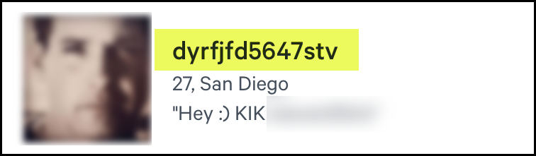 Example of a bad username on a dating app