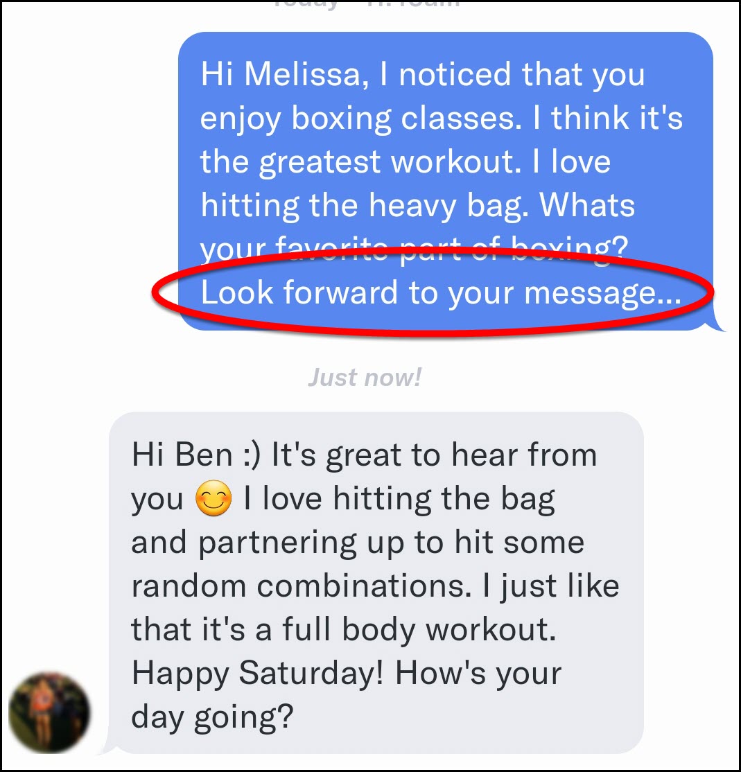 Add a call to action to the end of your messages to women on dating apps