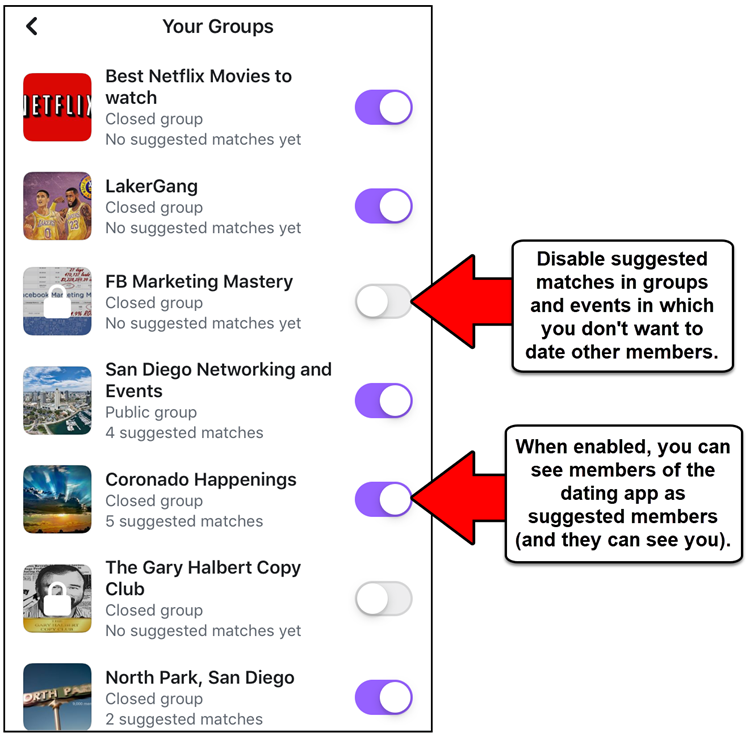 How to disable other members seeing you in groups and events on Facebook Dating