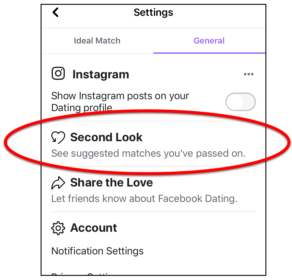 What is second look on the Facebook Dating App?