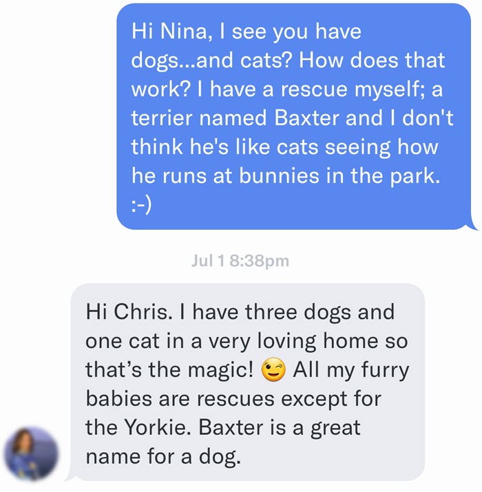 OkCupid conversation starter with a woman who has a blank profile