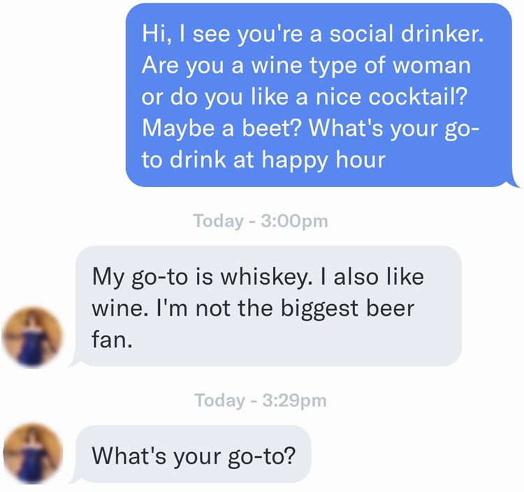 Example of starting a conversation on OkCupid 