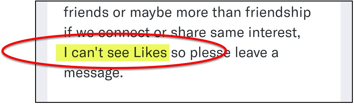 Women write they can't see likes because they aren't on A-list