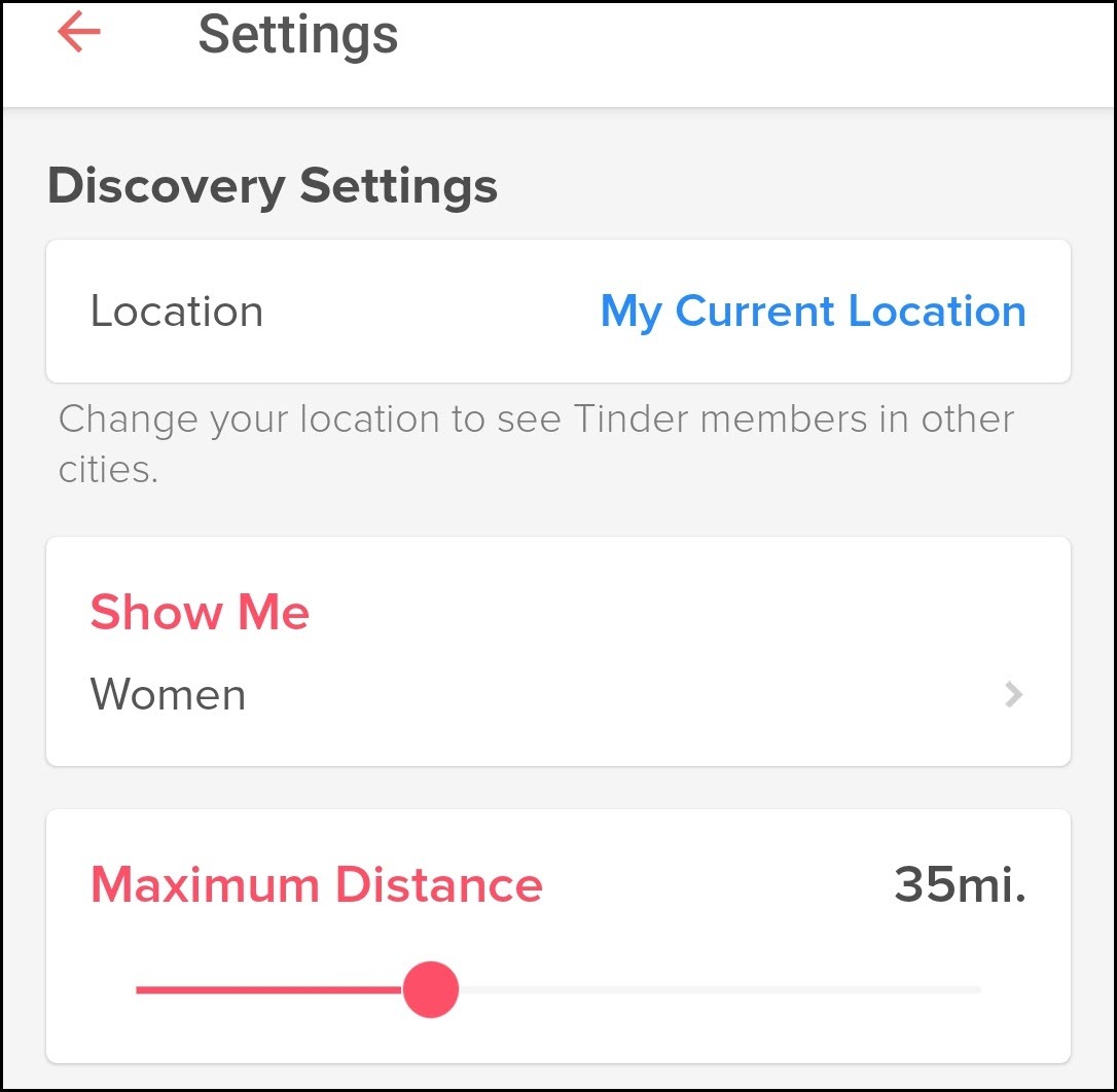 Tinder distance settings