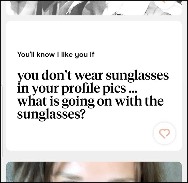 Women warn men not to wear sunglasses on dating apps.