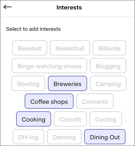 What is the Interests section on Match.com?