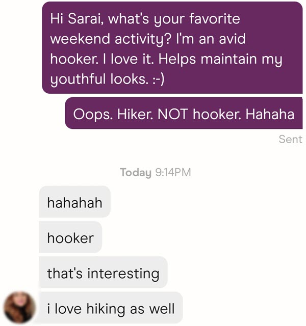 A clever opener on Hinge is purposely misspelling words.