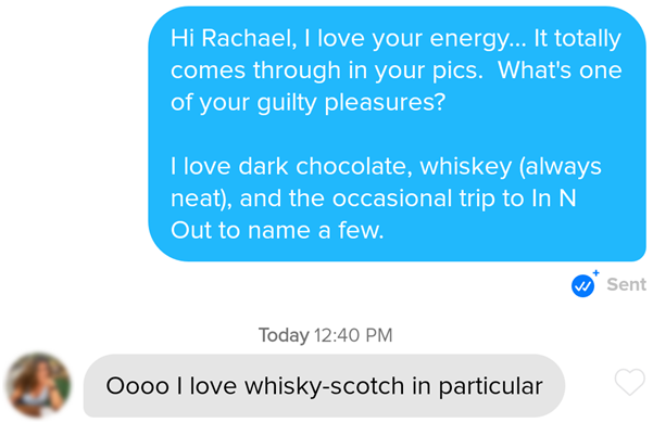 Complimenting a woman's energy on Tinder is effective