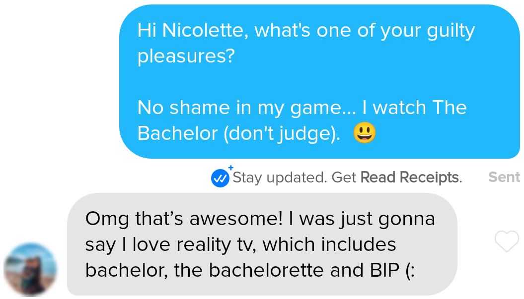 The perfect icebreaker on Tinder is asking for a guilty pleasure.