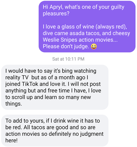 Asking a woman for a guilty pleasure can get responses on Facebook Dating