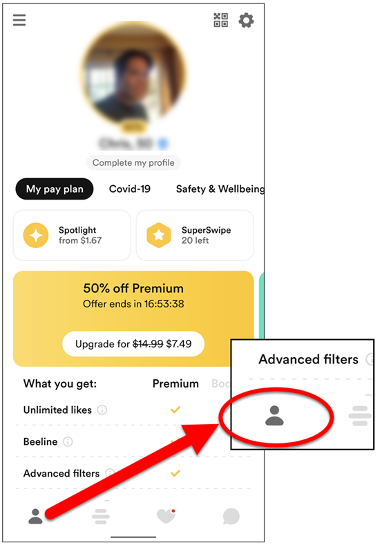 Advanced filters on Bumble