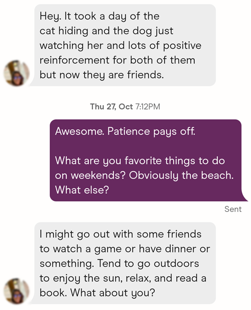 A good conversation tip for Hinge is asking a woman her favorite weekend activities.