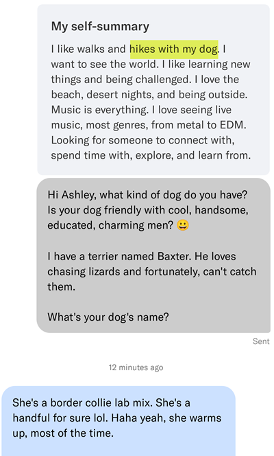 One of the best intros on OkCupid is to focus on a woman's bio.