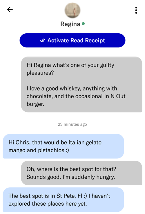 A good way to start conversation on OkCupid is asking a woman for a guilty pleasure.