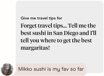 How to answer Give me travel tips for Hinge prompt.