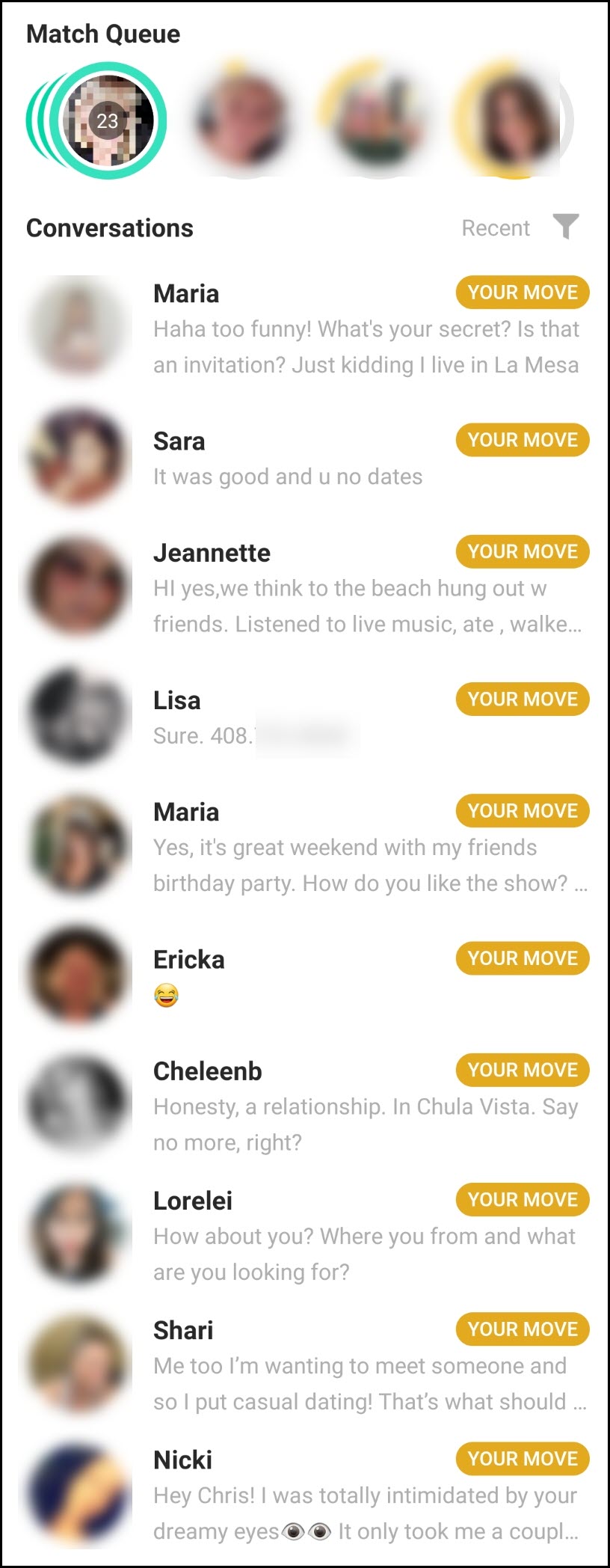 Bumble inbox full of messages