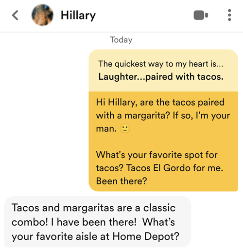 Using the compliment feature on Bumble