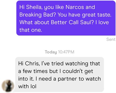 Complimenting shared interests is a great way to start a conversation on dating apps.