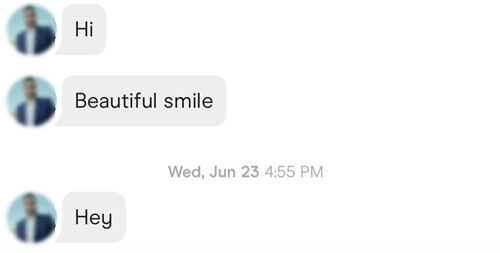 Example of bad opening message on Hinge