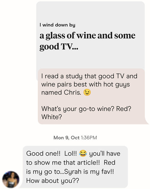 Showcasing humor can get responses to messages on Hinge.