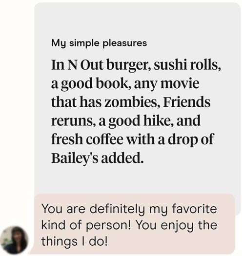 How to answer My simple pleasures Hinge prompt.