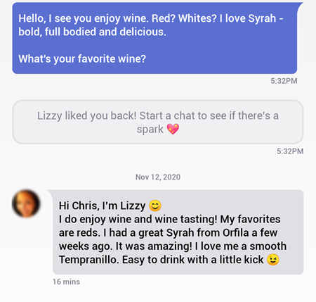 An icebreaker on Coffee Meets Bagel asking a woman about one of her interests.